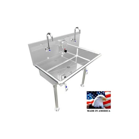 Best Sheet Metal. BSM Inc. Stainless Steel Sink, 2 User w/Knee Valve Operated Faucets Straight Legs 36"L X 20"W X 8"D 021K36208L